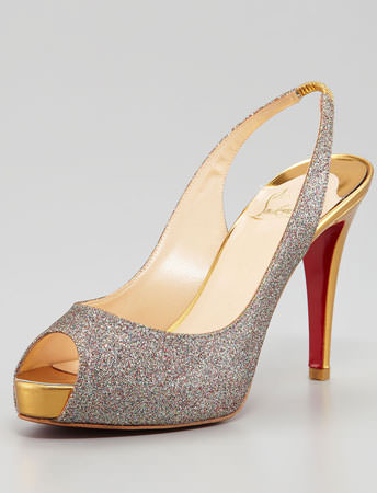 Christian Louboutin No Prive Glittered Red Sole Slingback Pump