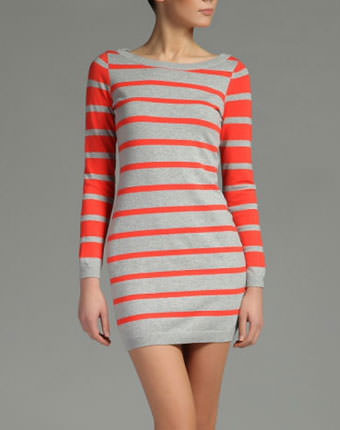 Rochie tricot cu dungi si cotiere