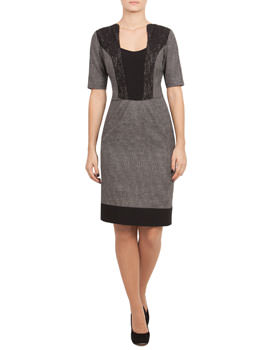 Rochie gri cu negru din stofa