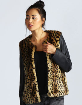 Jacheta leopard cu maneci din PU