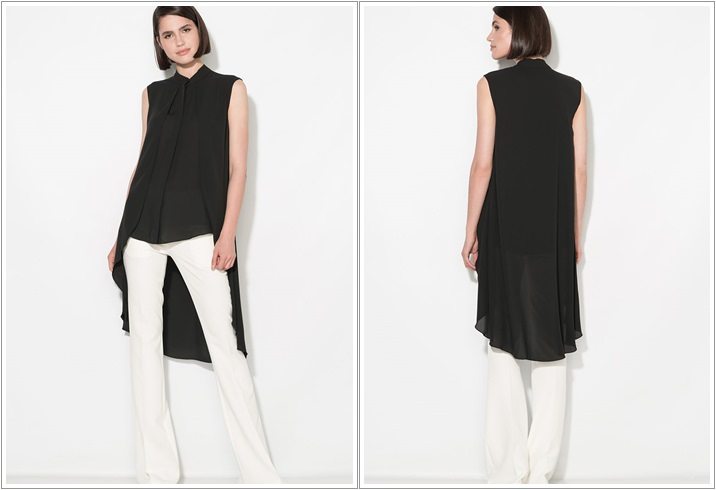 Bluza neagra asimetrica cu design suprapus Zee Lane