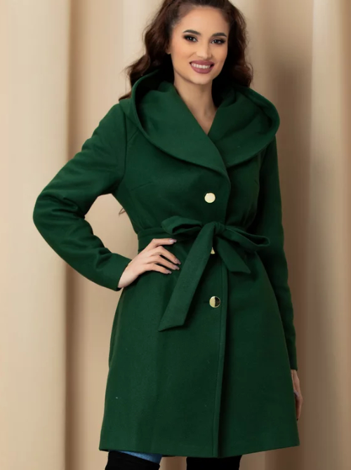 Palton Eva verde cu glugă